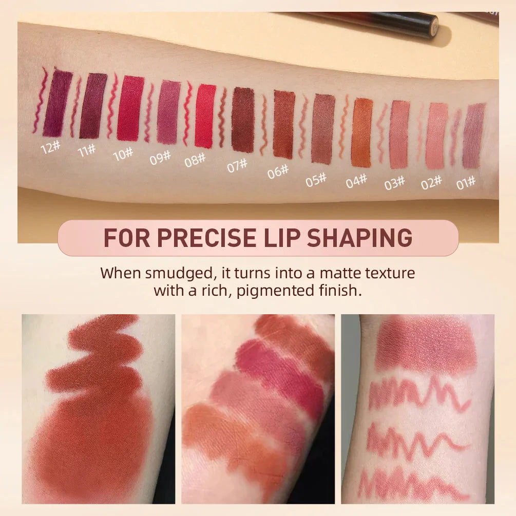 QIBEST 2Pcs Lipstick Lipliner Pen Set Matte Velvet Lip Liner Pencil Contour Makeup Sexy Red Lip Stick Long Lasting Cosmetics