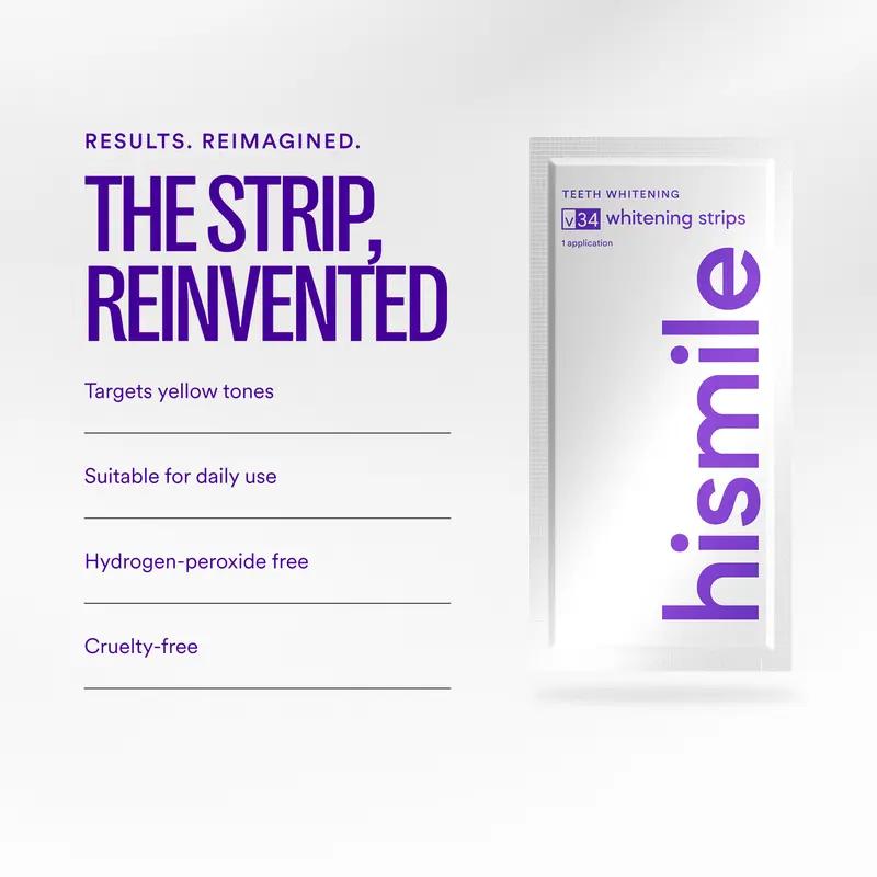 Hismile V34 Purple Multi-Pack Purple Whitening Strips - 14 Applications for 30Min Yellow Teeth Stain Correction & Effective Colour Enhancement