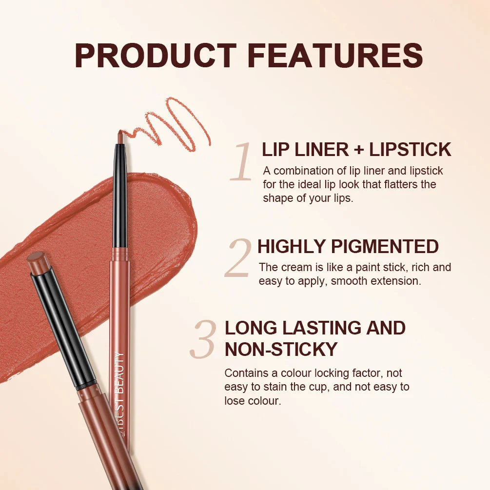 QIBEST 2Pcs Lipstick Lipliner Pen Set Matte Velvet Lip Liner Pencil Contour Makeup Sexy Red Lip Stick Long Lasting Cosmetics