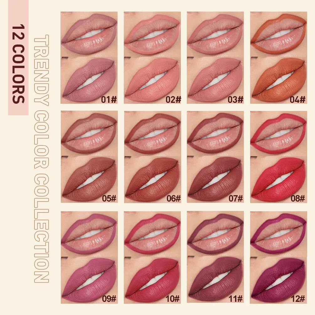 QIBEST 2Pcs Lipstick Lipliner Pen Set Matte Velvet Lip Liner Pencil Contour Makeup Sexy Red Lip Stick Long Lasting Cosmetics