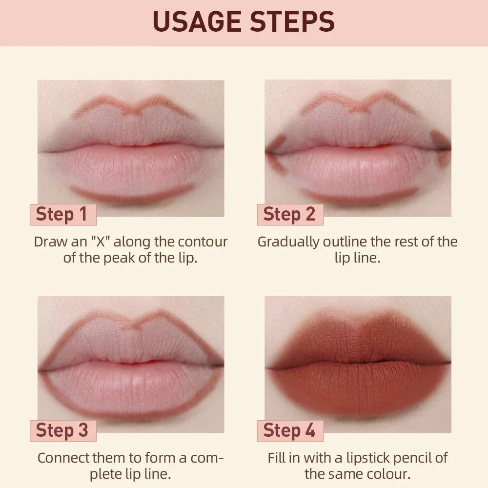 QIBEST 2Pcs Lipstick Lipliner Pen Set Matte Velvet Lip Liner Pencil Contour Makeup Sexy Red Lip Stick Long Lasting Cosmetics