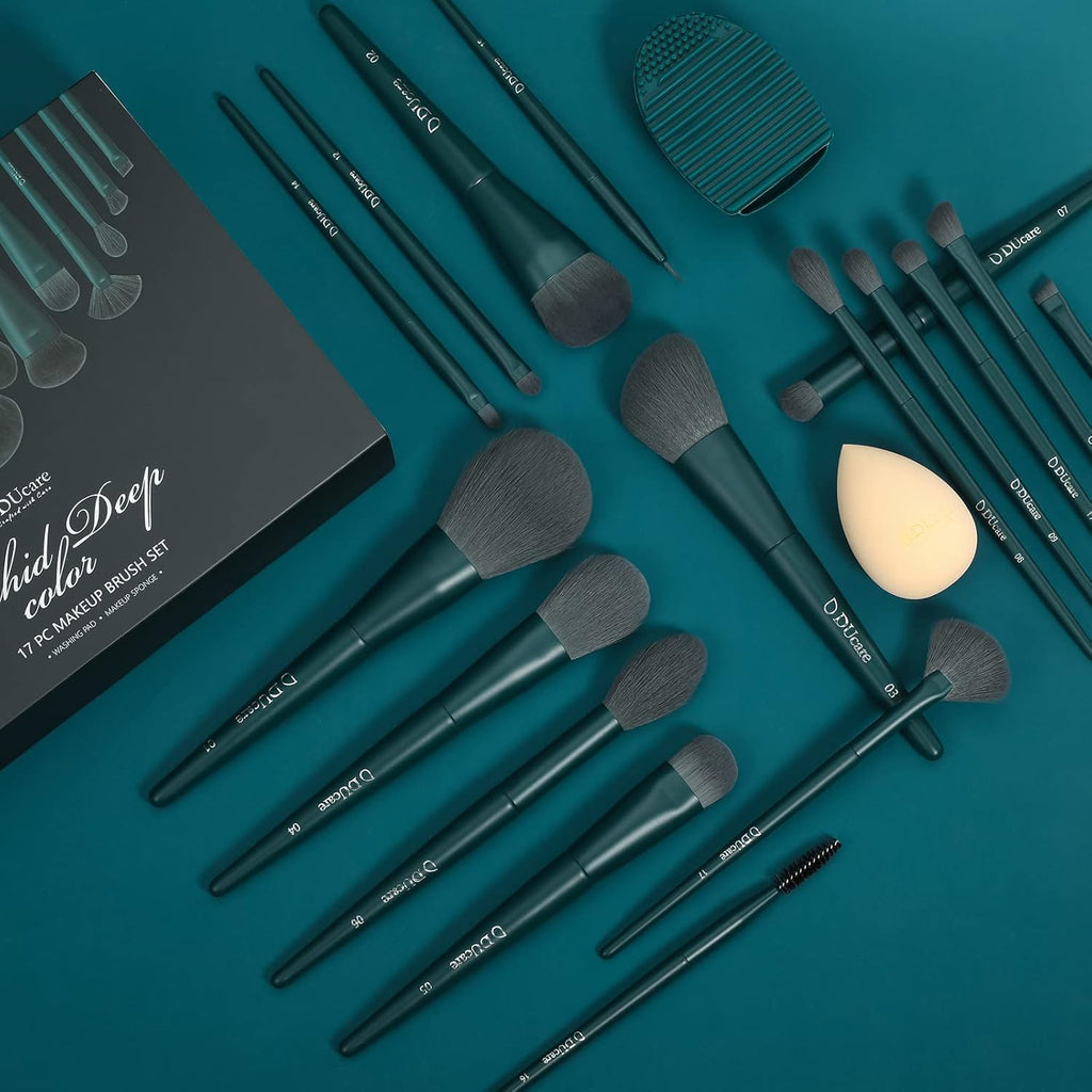 Makeup Gift Set 19 Pcs,17Pcs Brushes Brush 1Pc Cleaning Mat and 1Pc Makeup Sponge Professional Face Powder Eye Shadow Powder Liquid Brushes