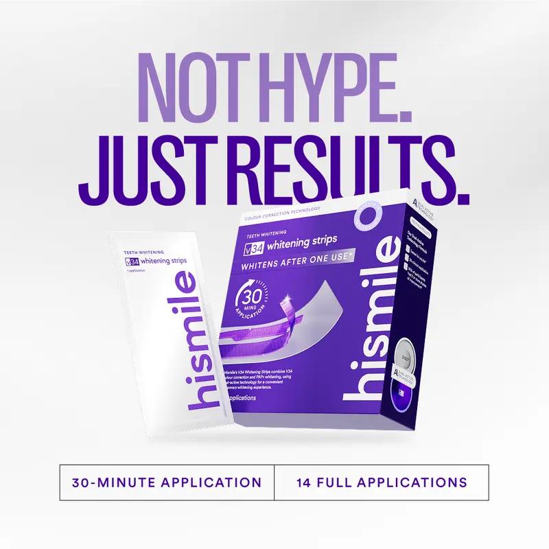 Hismile V34 Purple Multi-Pack Purple Whitening Strips - 14 Applications for 30Min Yellow Teeth Stain Correction & Effective Colour Enhancement